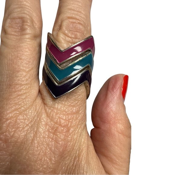 Vintage Rings Jewelry Enamel Chevron V Purple Blue Green Southwestern Aztec 8 - Picture 3 of 8